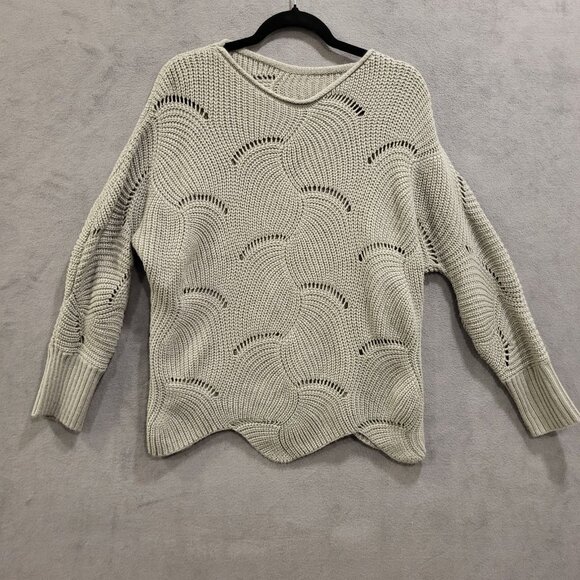 Chunky Ribbed Knit Sweater Size Small Batwing Scalloped Hem Boho Hippie - Picture 1 of 6